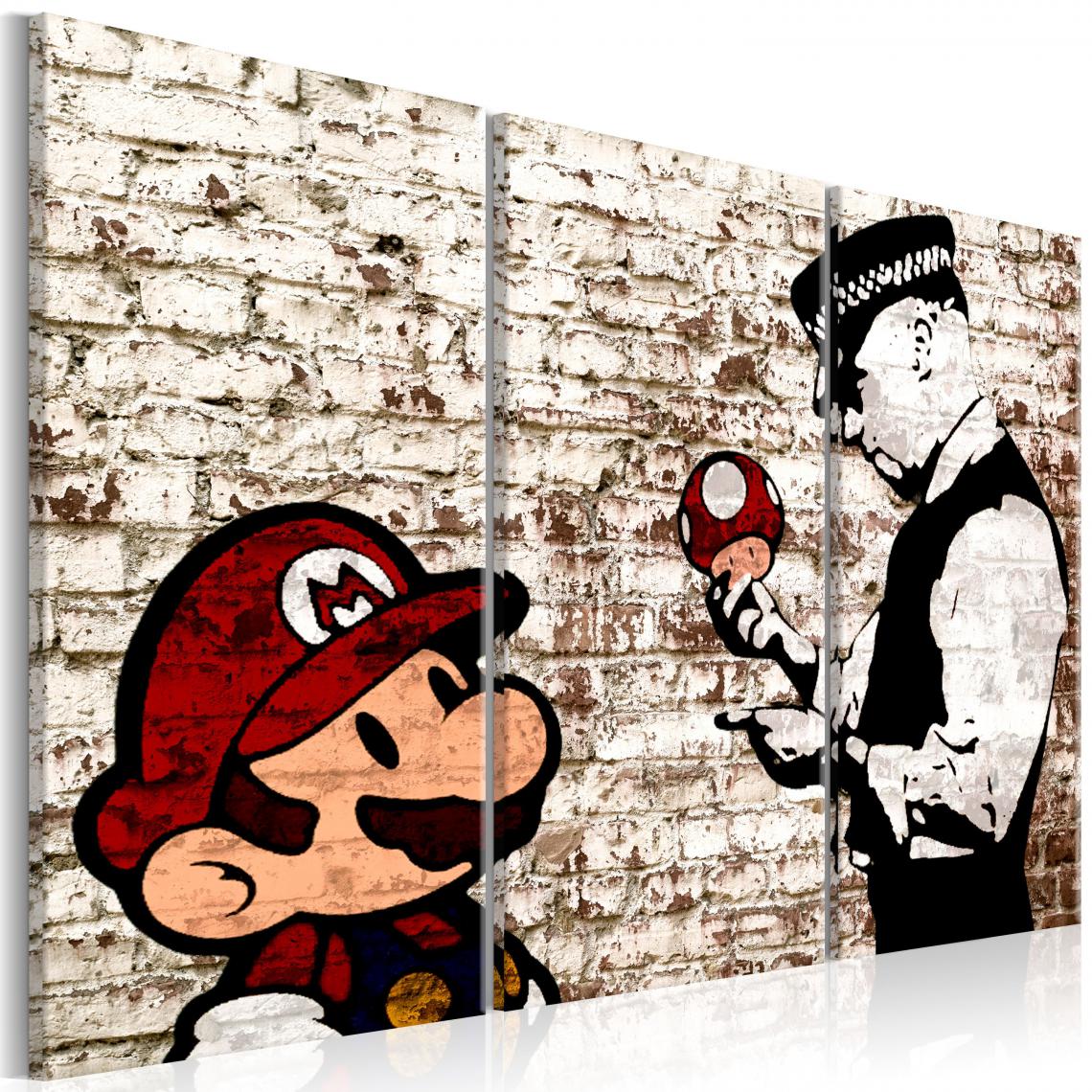 Decoshop26 - Tableau sur toile en 3 panneaux décoration murale image imprimée cadre en bois à suspendre Mario Bros: Mur déchiré 120x80 cm 11_0003531 - Tableaux, peintures