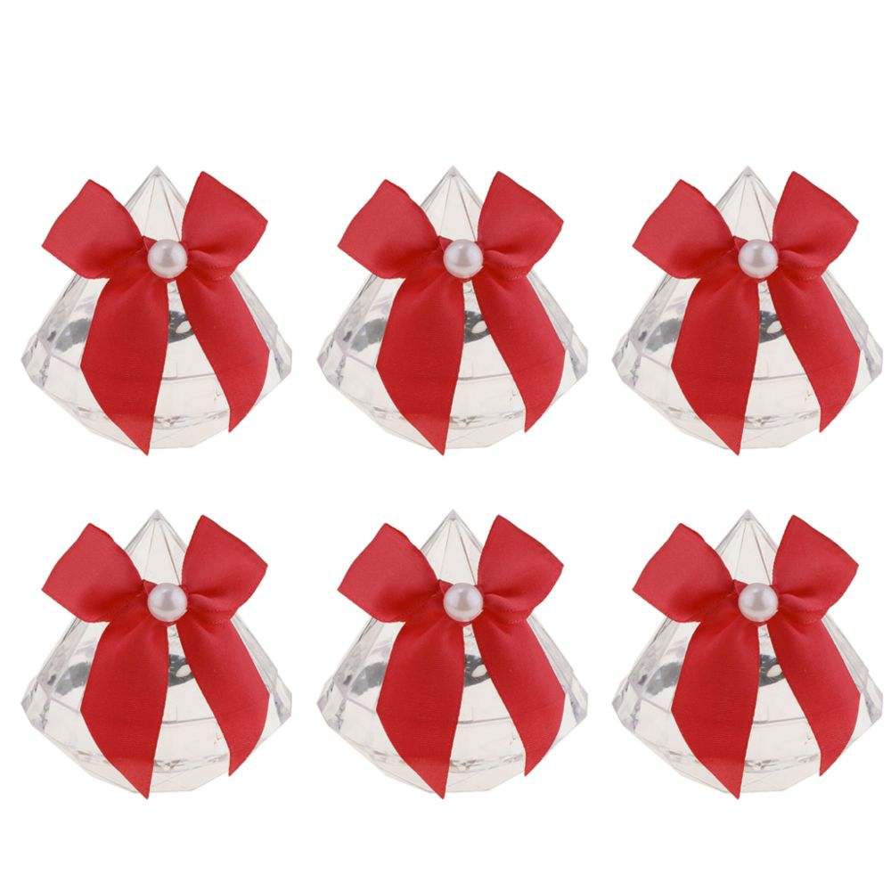 marque generique - 6pcs luxe diamant acrylique avec bow candy sweet box parti faveur rouge - Objets déco