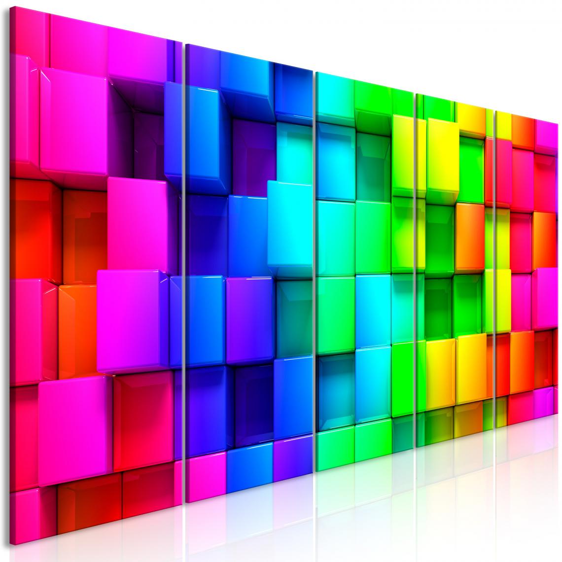 Decoshop26 - Tableau sur toile en 5 panneaux décoration murale image imprimée cadre en bois à suspendre Cubes colorés (5 parties) étroits 200x80 cm 11_0001888 - Tableaux, peintures