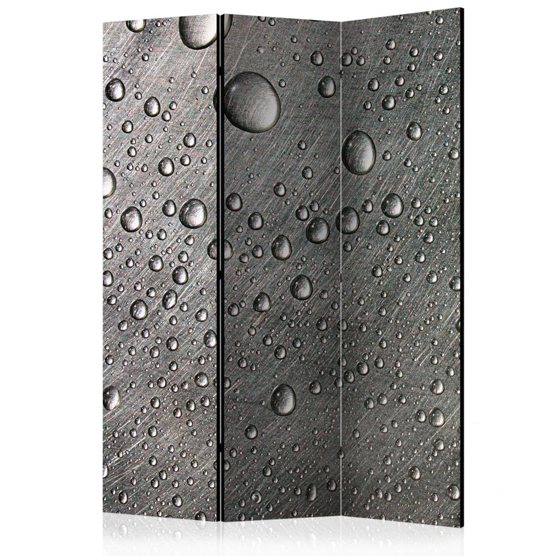 Decoshop26 - Paravent 3 volets panneaux cloison séparateur de pièce pliable recto verso Steel surface with water drops 135x172 cm PAR110831 - Paravents