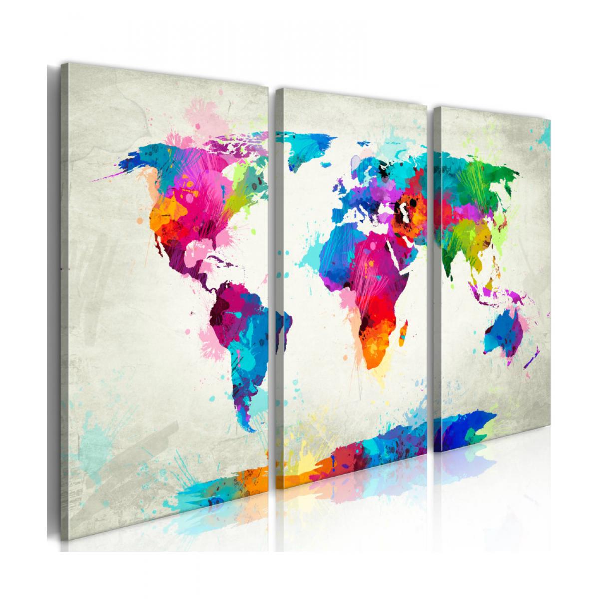 Artgeist - Tableau - World Map: An Explosion of Colors 90x60 - Tableaux, peintures