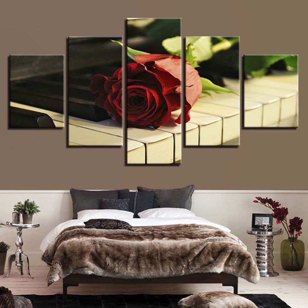marque generique - 5 panneaux HD modernes peintures abstraites Home Decor Piano Rose - Affiches, posters