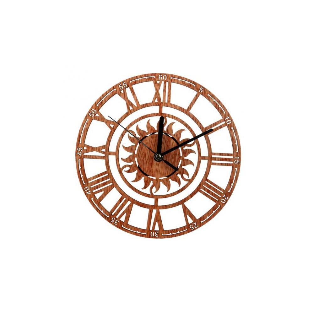 marque generique - Horloge murale en bois en forme de soleil de 23 cm avec horloge à piles - Horloges, pendules