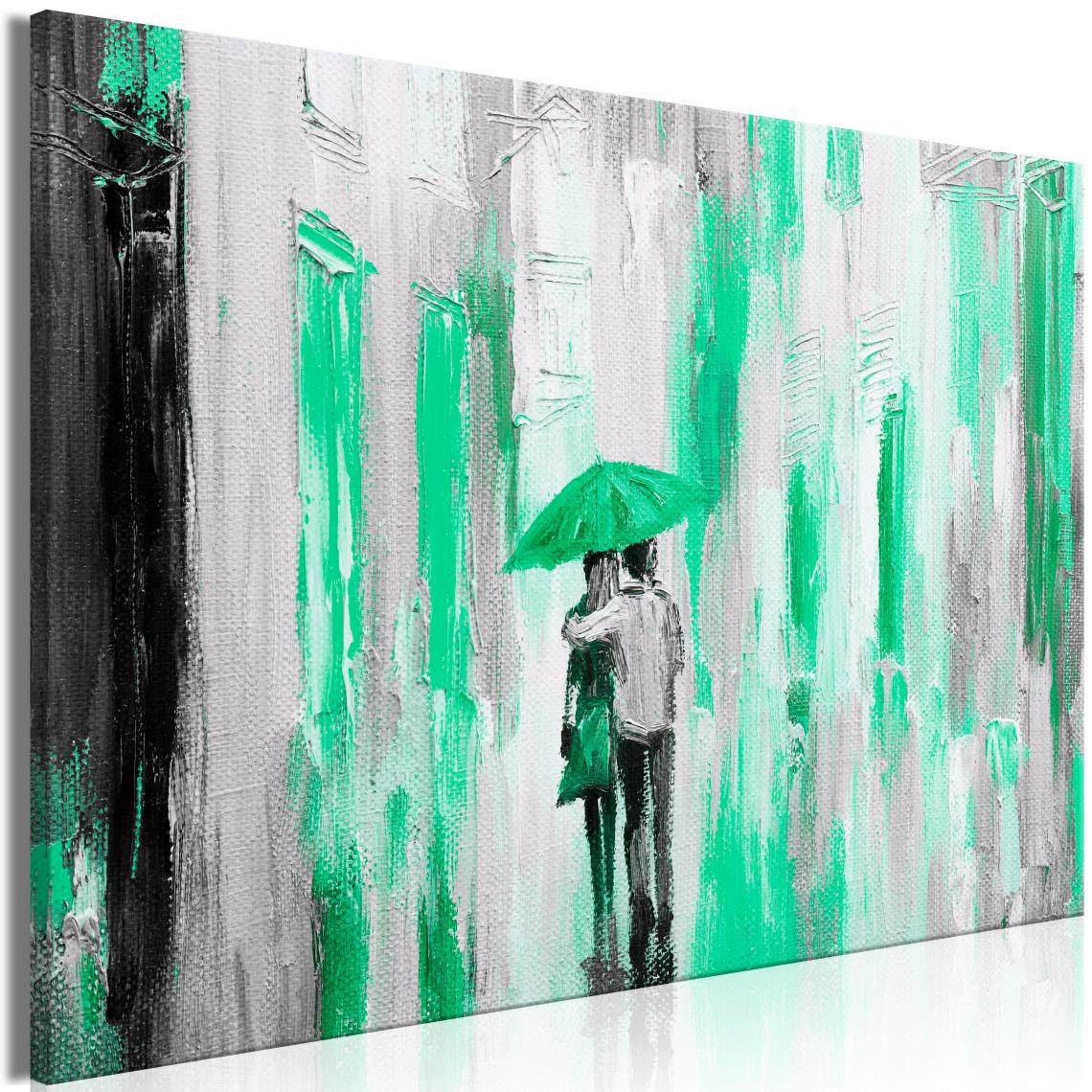 Decoshop26 - Tableau sur toile décoration murale image imprimée cadre en bois à suspendre Parapluie amoureux (1 partie) large vert 90x60 cm 11_0007655 - Tableaux, peintures