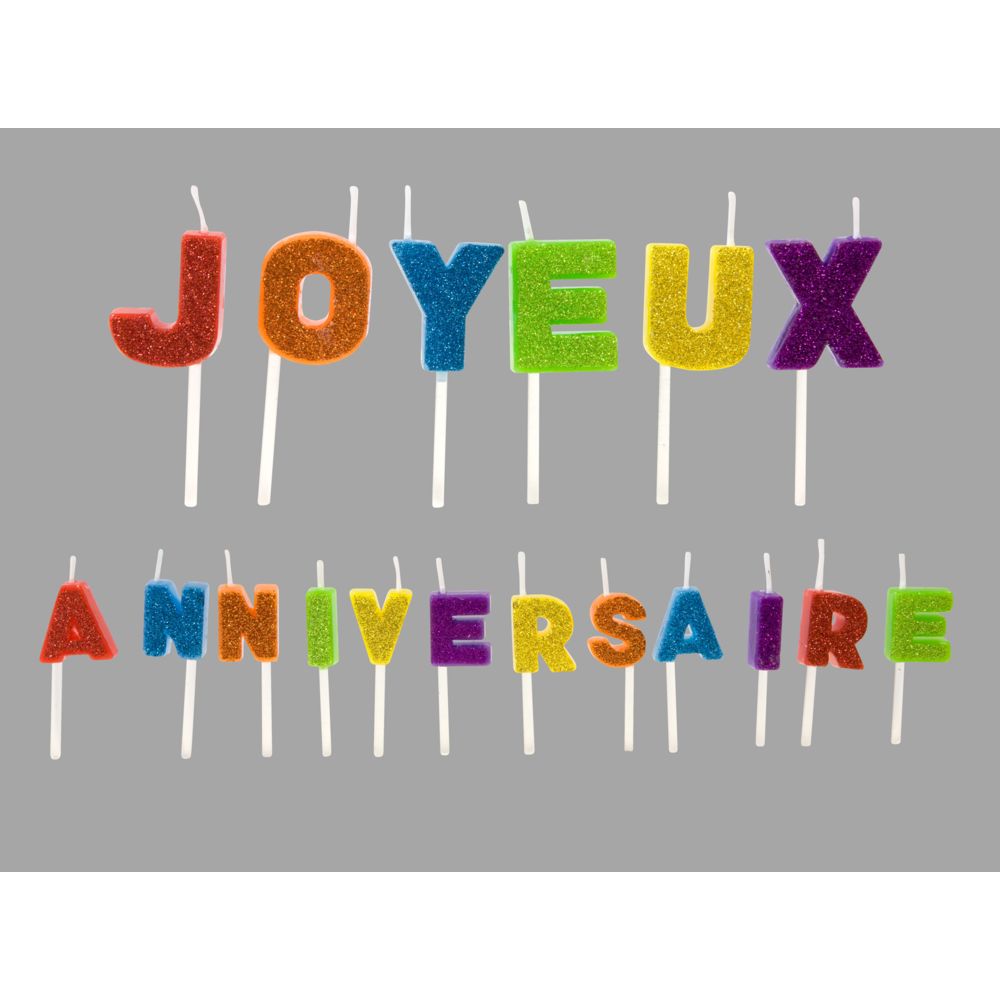 Visiodirect - Lot de 10 Bougies Lettres ""joyeux anniversaire"" pailletées Multicolore - 1,2 x 1,8 x 2,2 cm - Objets déco