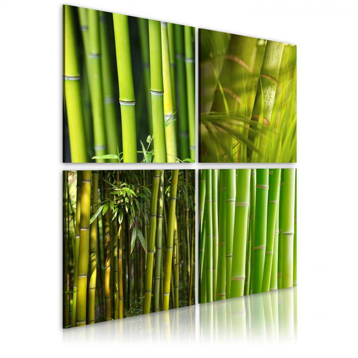 Decoshop26 - Tableau sur toile en 4 panneaux décoration murale image imprimée cadre en bois à suspendre Bambous 80x80 cm 11_0008901 - Tableaux, peintures