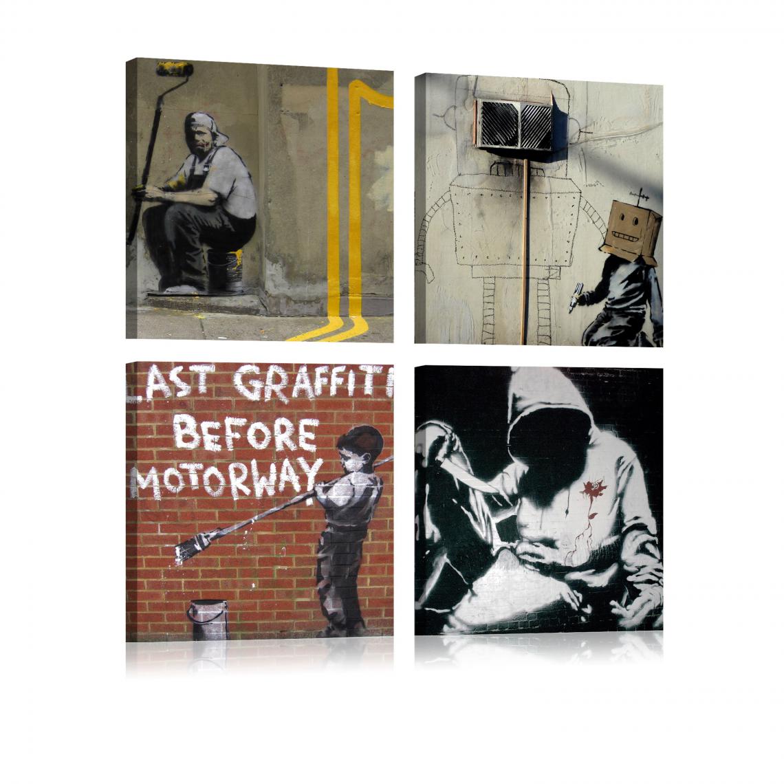 Decoshop26 - Tableau sur toile en 4 panneaux décoration murale image imprimée cadre en bois à suspendre Banksy - Street Art 40x40 cm 11_0003300 - Tableaux, peintures
