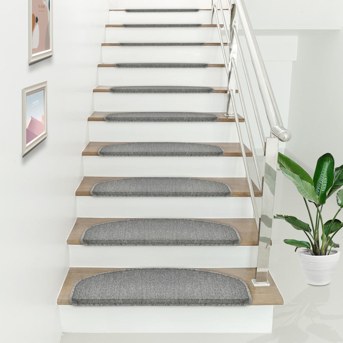 En.Casa - Lot de 15 marchettes d'escalier semi-circulaires antidérpantes 65 x 24 cm avec bord gris clair [en.casa] - Tapis