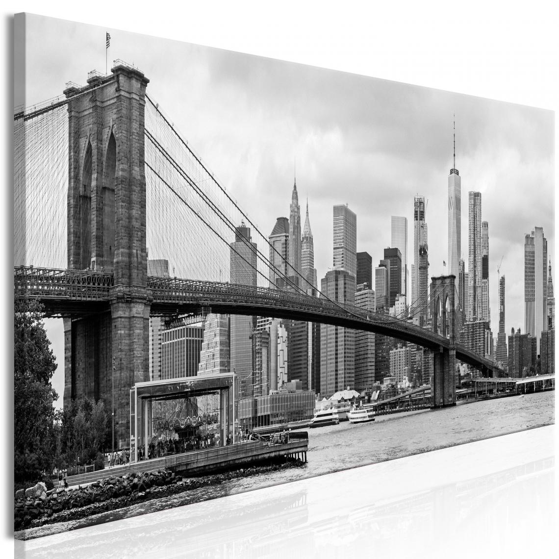 Decoshop26 - Tableau sur toile décoration murale image imprimée cadre en bois à suspendre Route vers Manhattan (1 Partie) Étroit Noir et Blanc 135x45 cm 11_0008146 - Tableaux, peintures