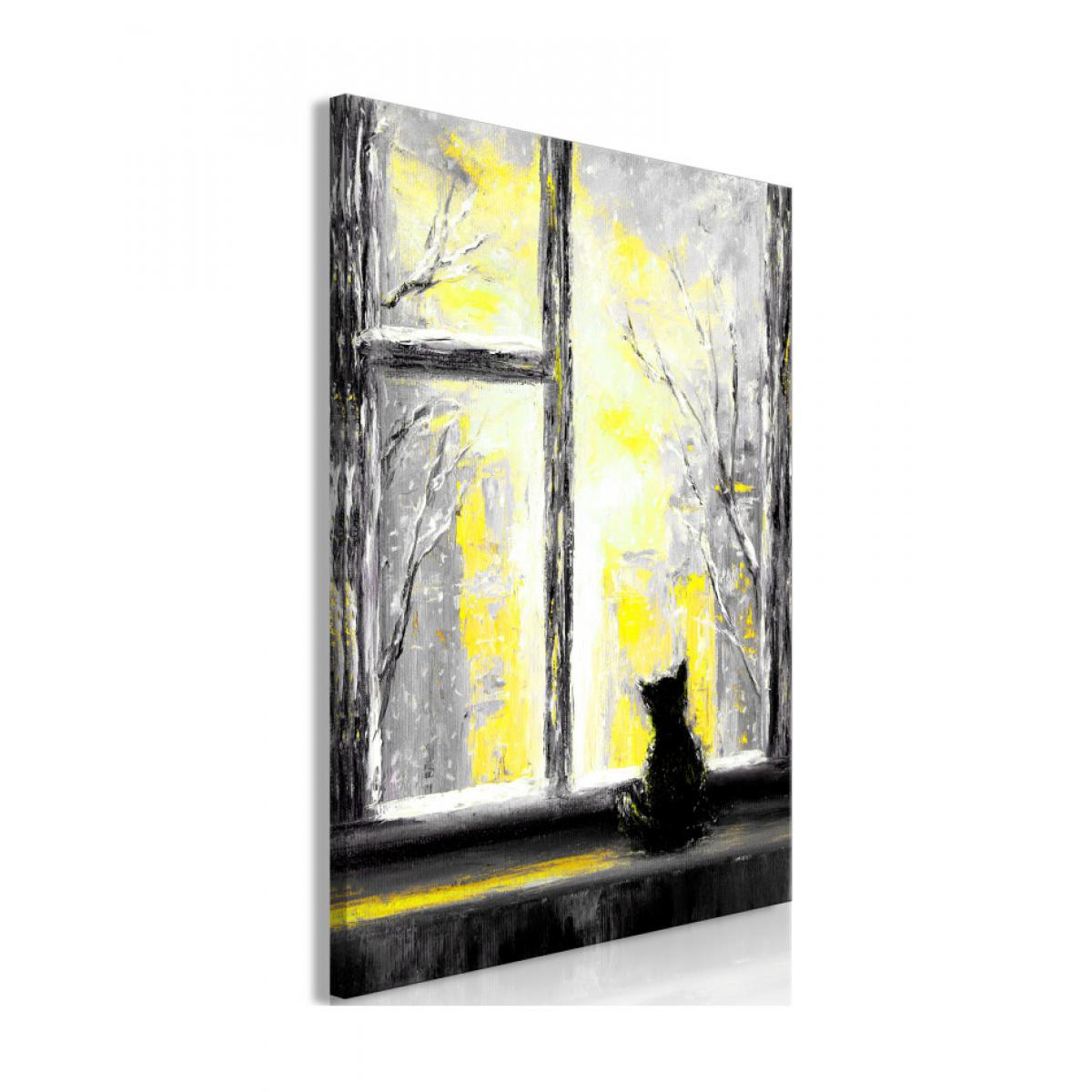 Artgeist - Tableau - Longing Kitty (1 Part) Vertical Yellow 40x60 - Tableaux, peintures