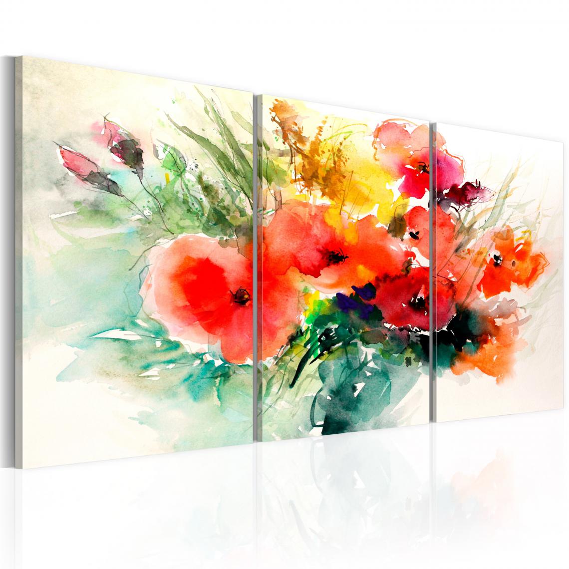 Decoshop26 - Tableau sur toile en 3 panneaux décoration murale image imprimée cadre en bois à suspendre Bouquet Aquarelle 60x30 cm 11_0004755 - Tableaux, peintures
