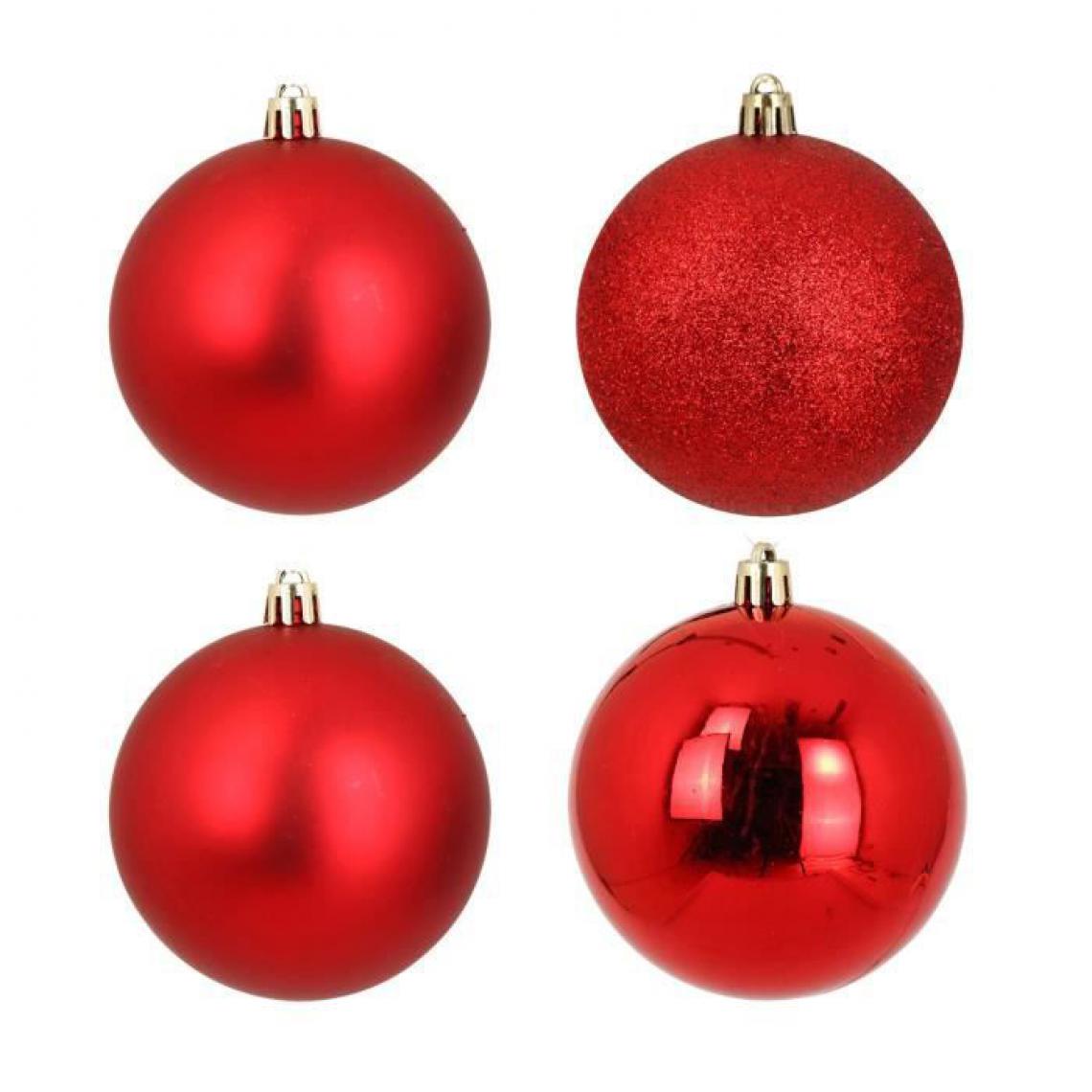 Cstore - CSTORE - Lot de 4 Boules de Noël 3 finitions assorties Rouge - Décorations de Noël