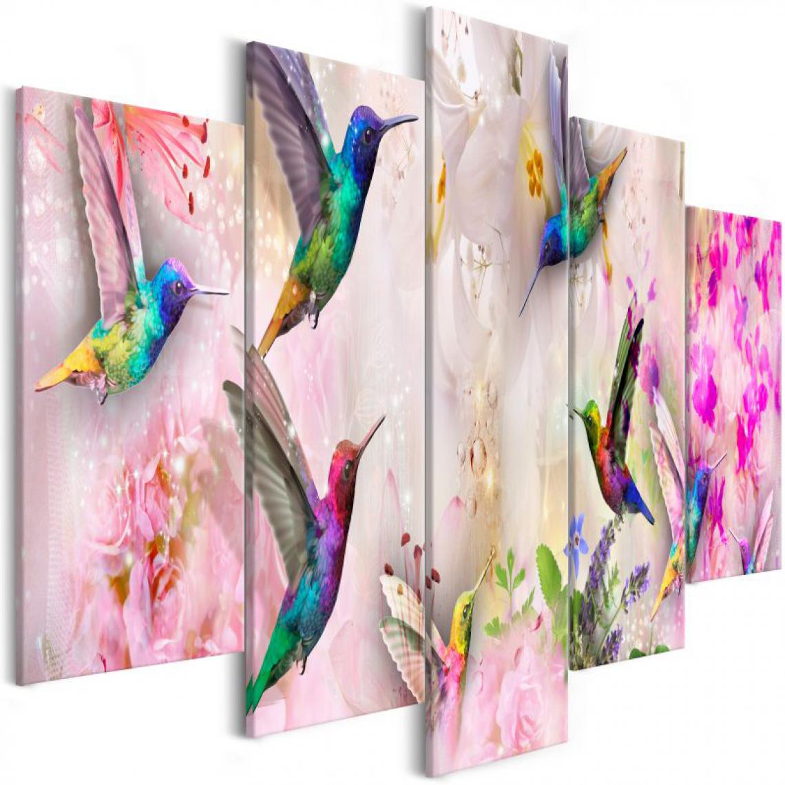 Artgeist - Tableau - Colourful Hummingbirds (5 Parts) Wide Pink .Taille : 100x50 - Tableaux, peintures