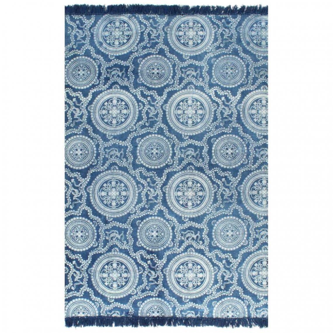 Decoshop26 - Tapis Kilim Coton 160 x 230 cm avec motif Bleu DEC023972 - Tapis
