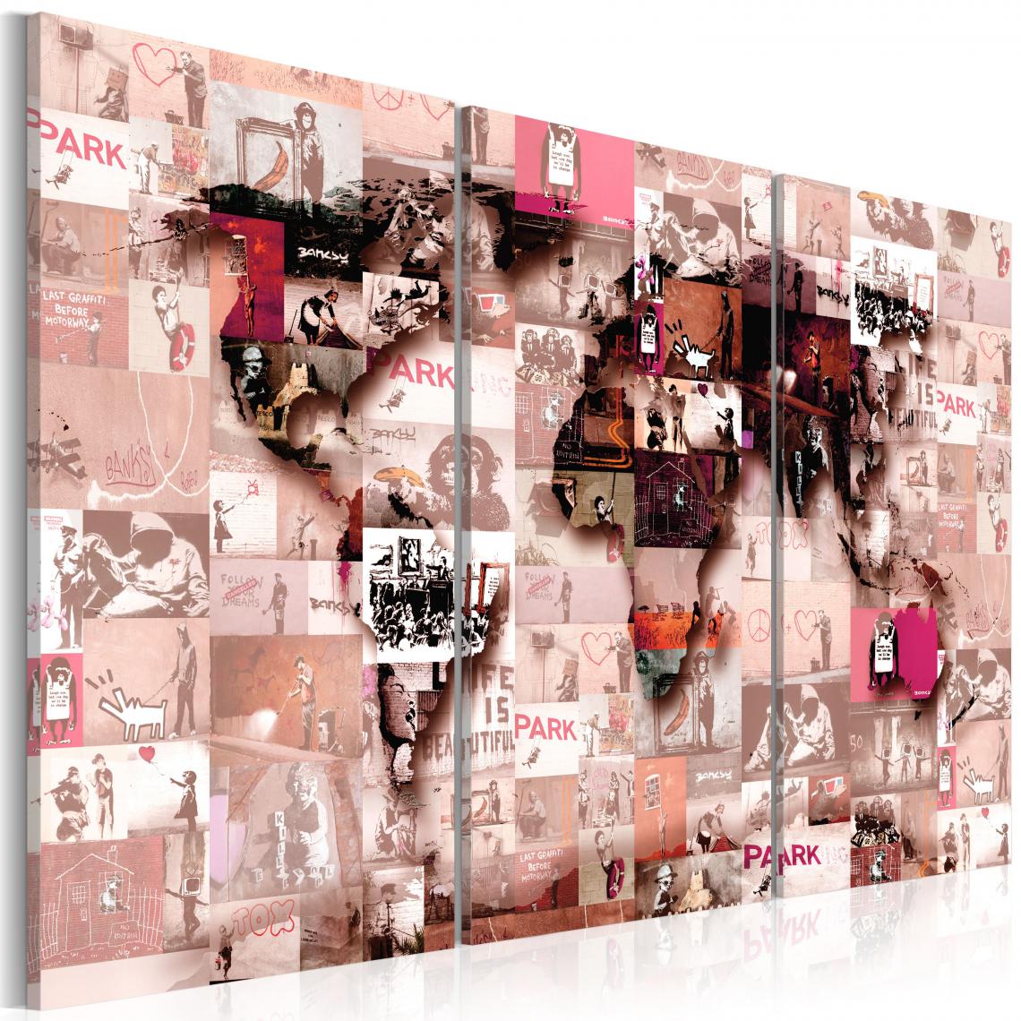 Decoshop26 - Tableau sur toile en 3 panneaux décoration murale image imprimée cadre en bois à suspendre Banksy Graffiti Collage 90x60 cm 11_0004440 - Tableaux, peintures