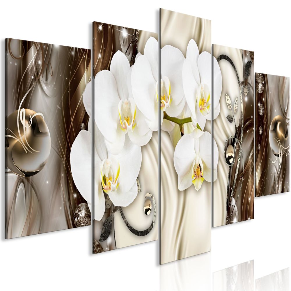 Artgeist - Tableau - Orchid Waterfall (5 Parts) Wide Brown - Tableaux, peintures