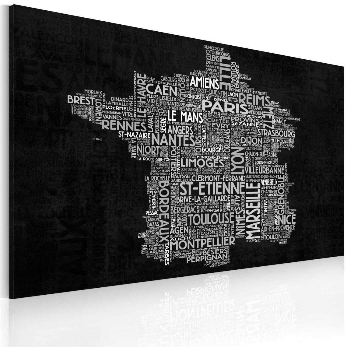 Decoshop26 - Tableau sur toile décoration murale image imprimée cadre en bois à suspendre Carte des textes de la France sur le fond noir 60x40 cm 11_0004045 - Tableaux, peintures