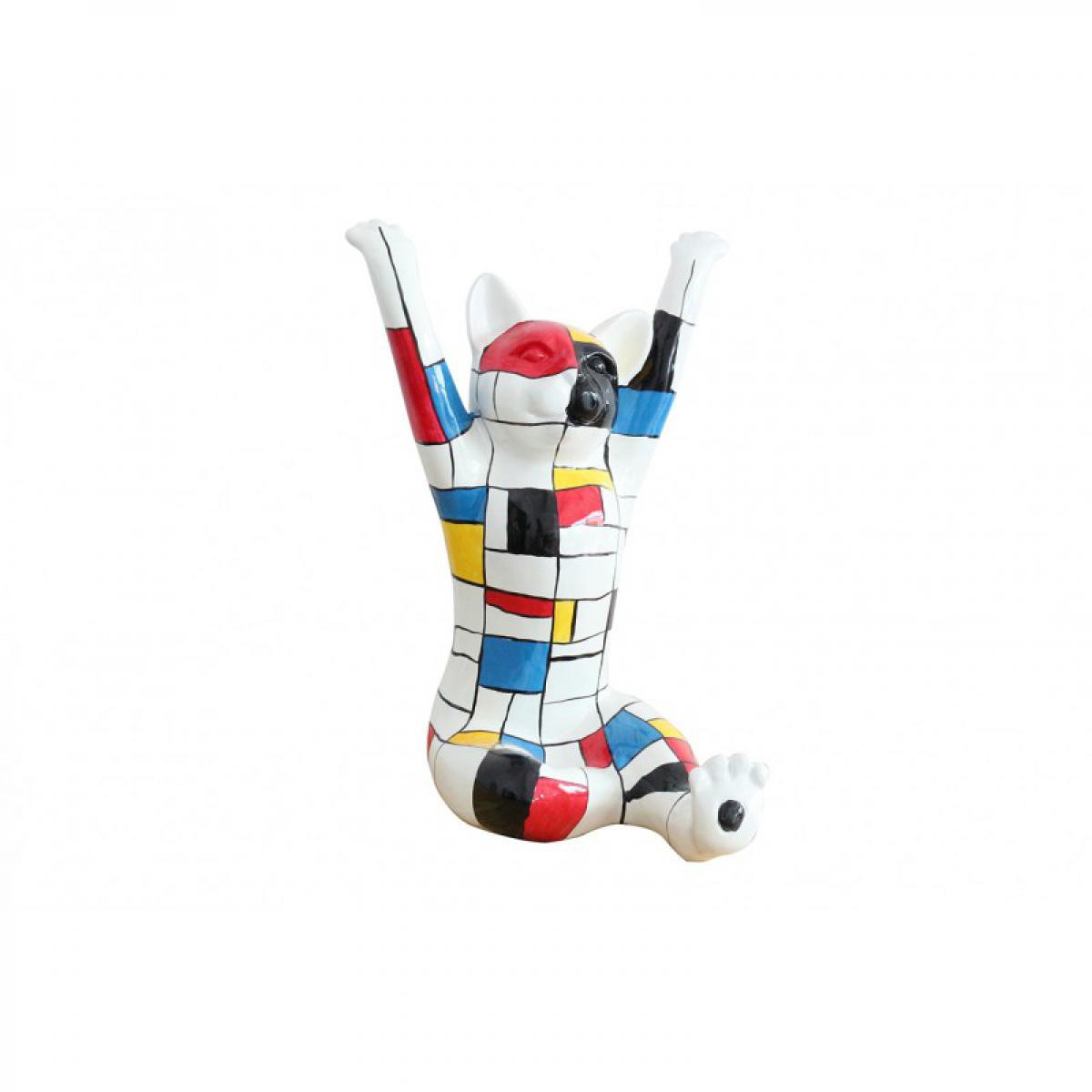Meubletmoi - statue chat pattes levées multicolore en résine - PACHA - Statues