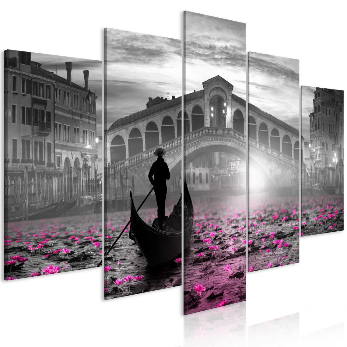 Decoshop26 - Tableau sur toile en 5 panneaux décoration murale image imprimée cadre en bois à suspendre Venise magique (5 Parties) Large Gris 100x50 cm 11_0008317 - Tableaux, peintures