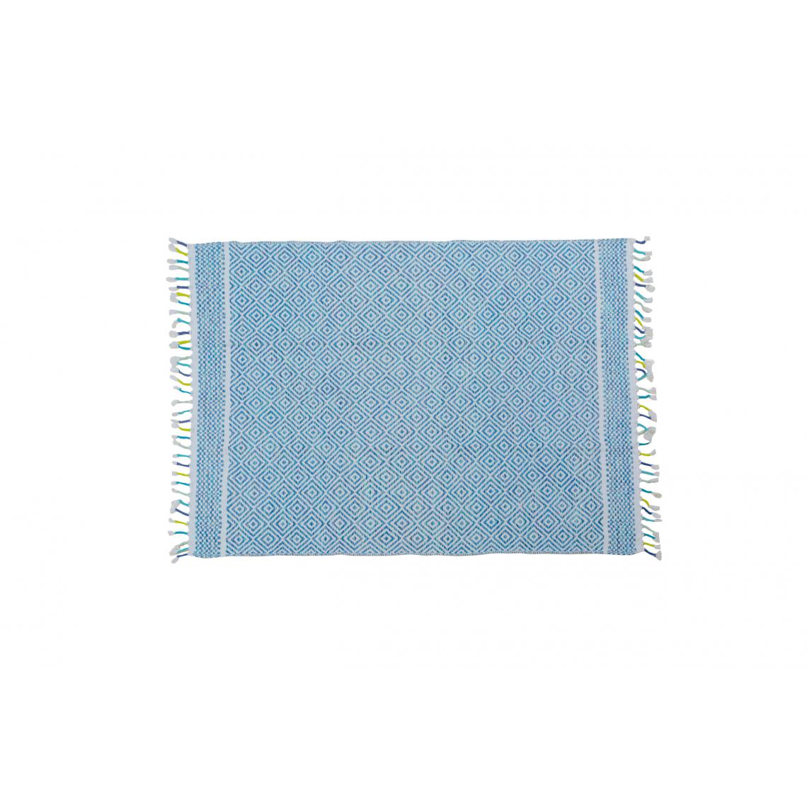 Alter - Tapis moderne Ontario, style kilim, 100% coton, bleu, 200x140cm - Tapis