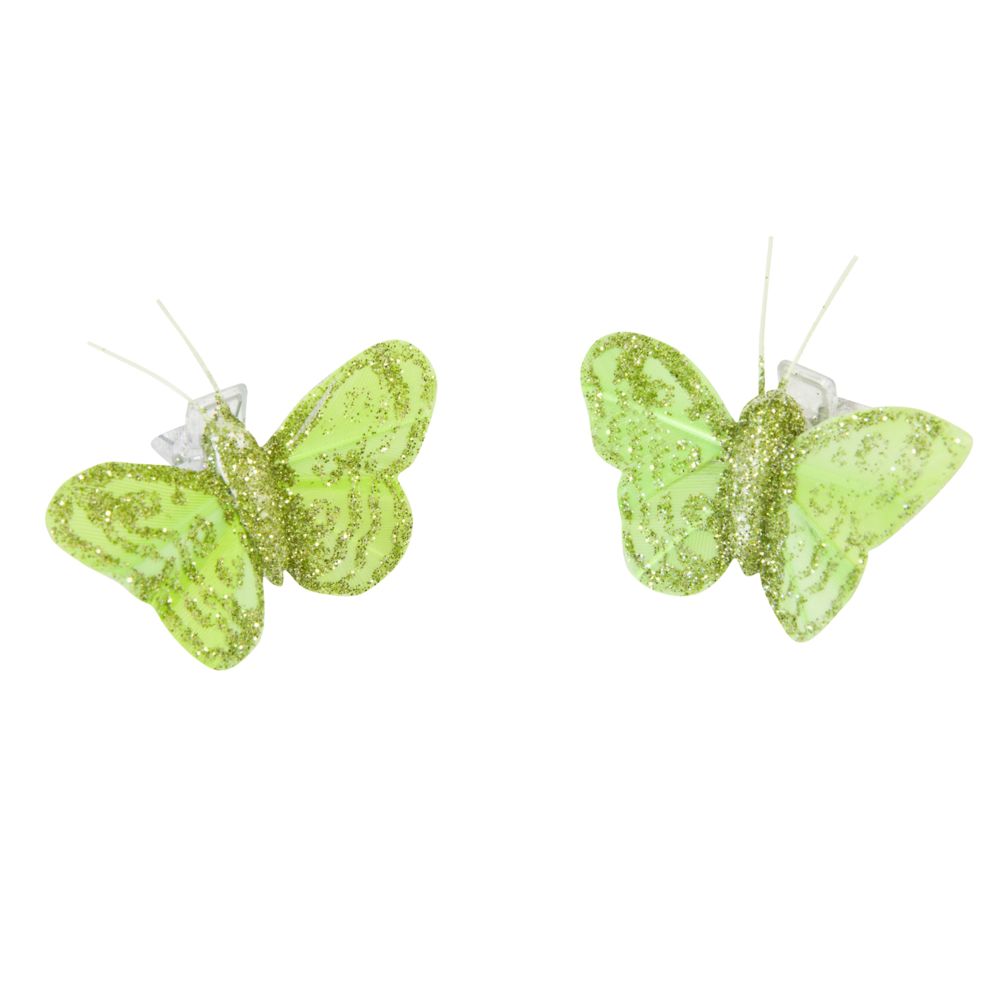 Visiodirect - 10 Lots de 4 papillons paillettes sur pince coloris Menthe - 3,5 x 2,7 cm - Objets déco