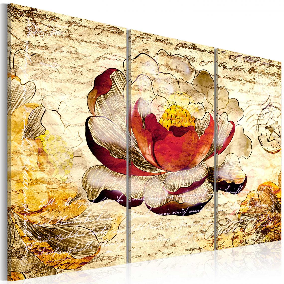 Decoshop26 - Tableau sur toile en 3 panneaux décoration murale image imprimée cadre en bois à suspendre Fleurs en rétro 60x40 cm 11_0004946 - Tableaux, peintures