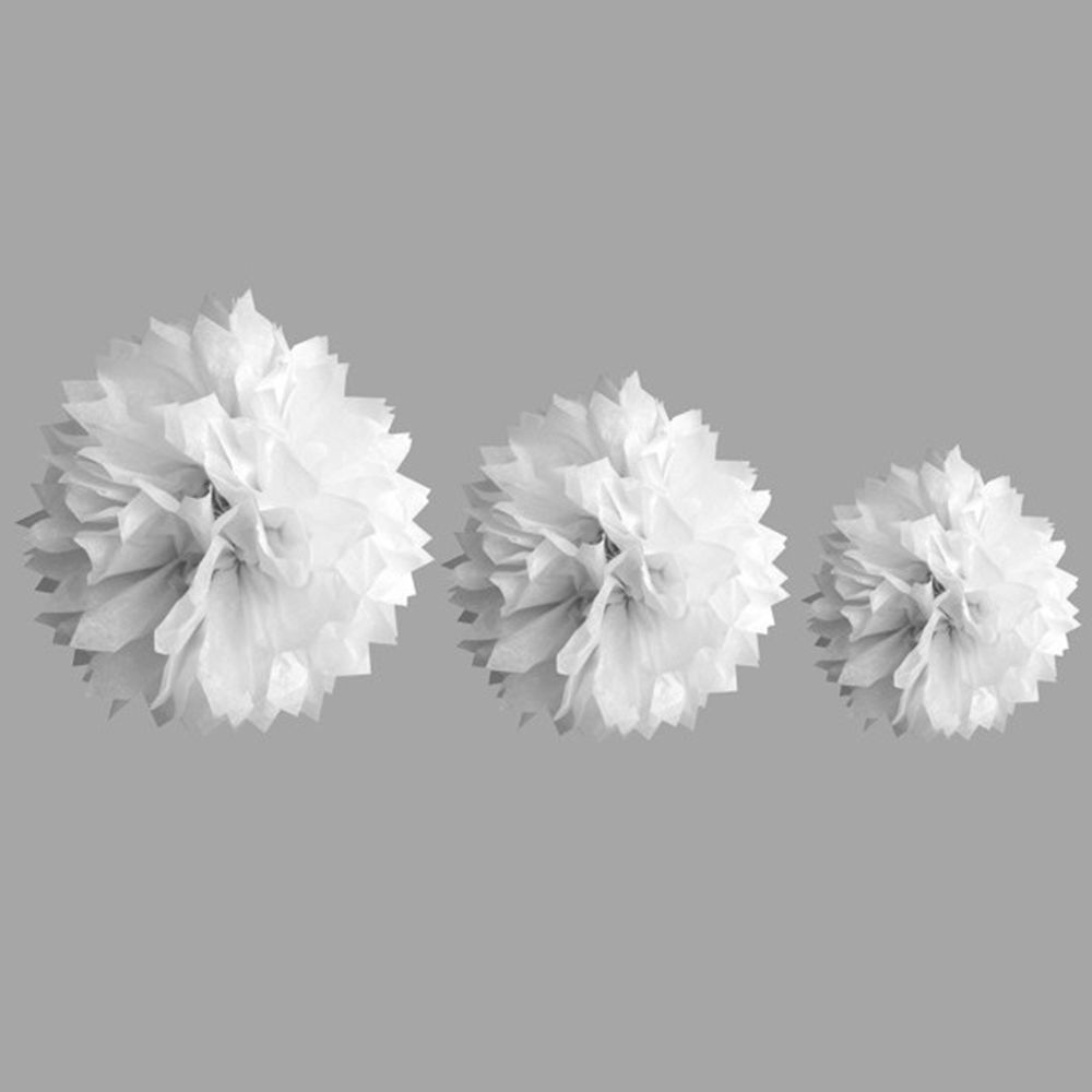 Visiodirect - Lot de 3 Pompons de décoration en papier coloris Blanc - 40, 30 et 20 cm - Objets déco