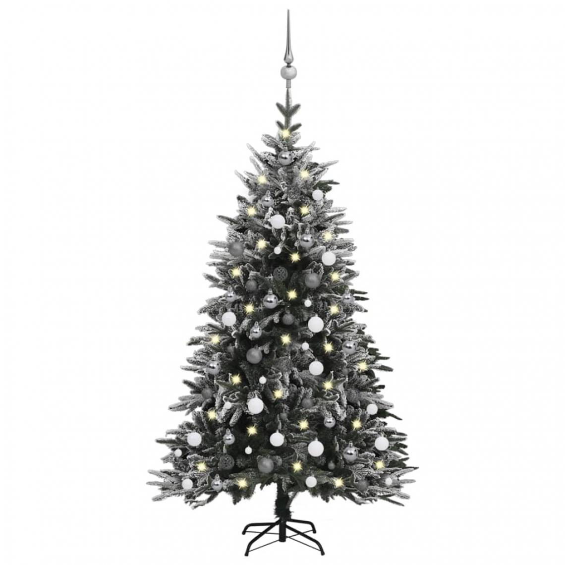 Wottes - Sapin de Noël artificiel- LED et flocons de neige 150 cm PVC PE- - Sapin de Noël