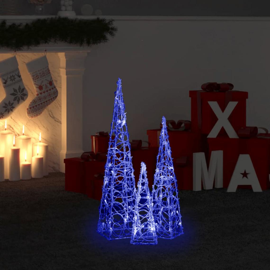 Wottes - Jeu de cônes lumineux à LED Acrylique Bleu 30/45/60 cm - Décorations de Noël
