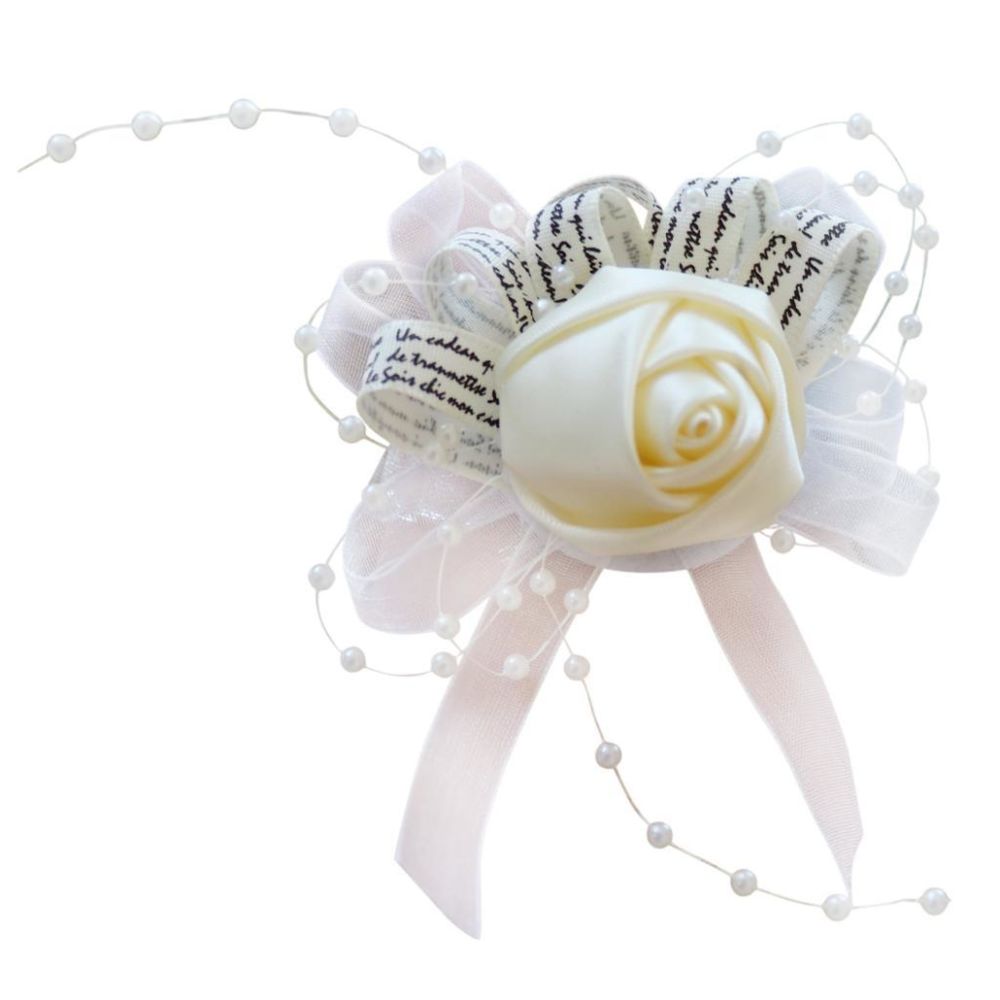 marque generique - Romantique Poignet Fleur Corsage Bracelet De Mariage Prom Party Décor Crème - Plantes et fleurs artificielles