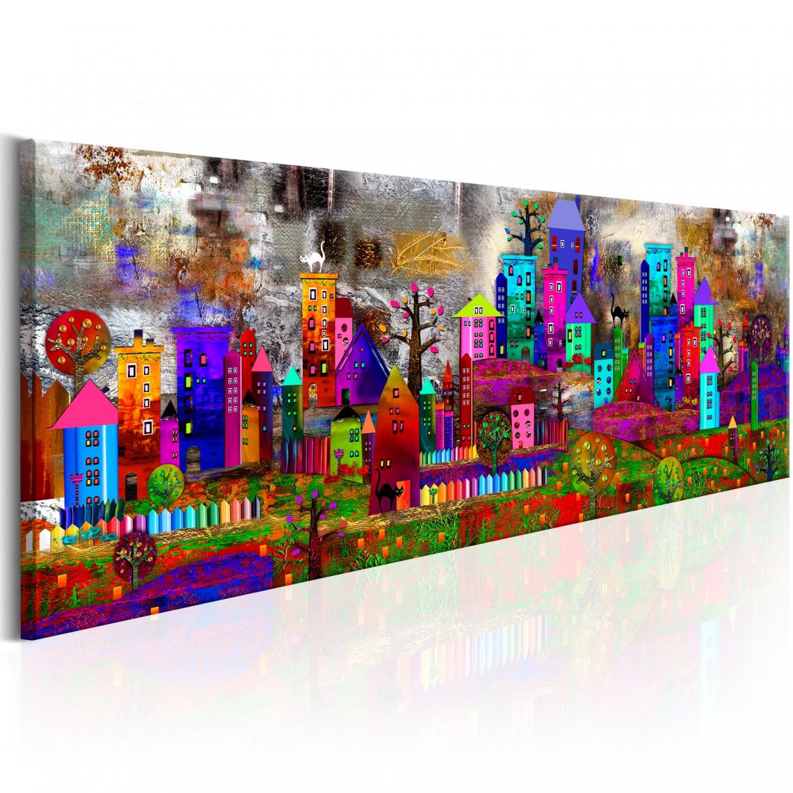 Decoshop26 - Tableau sur toile décoration murale image imprimée cadre en bois à suspendre Ville fantastique 120x40 cm 11_0008388 - Tableaux, peintures