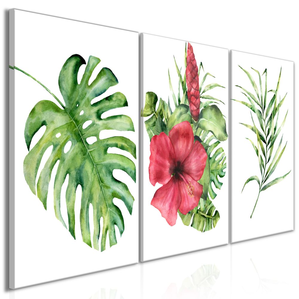 Bimago - Tableau - Red Hibiscus (3 Parts) - Décoration, image, art | Abstraction | 120x60 cm | - Tableaux, peintures