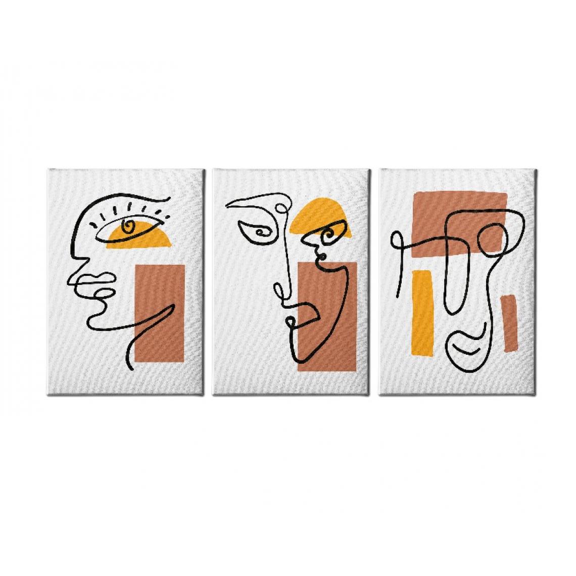 Homemania - HOMEMANIA Tableau sur toile Visages - Blanc, brun, orange - 130 x 3 x 60 cm - Tableaux, peintures
