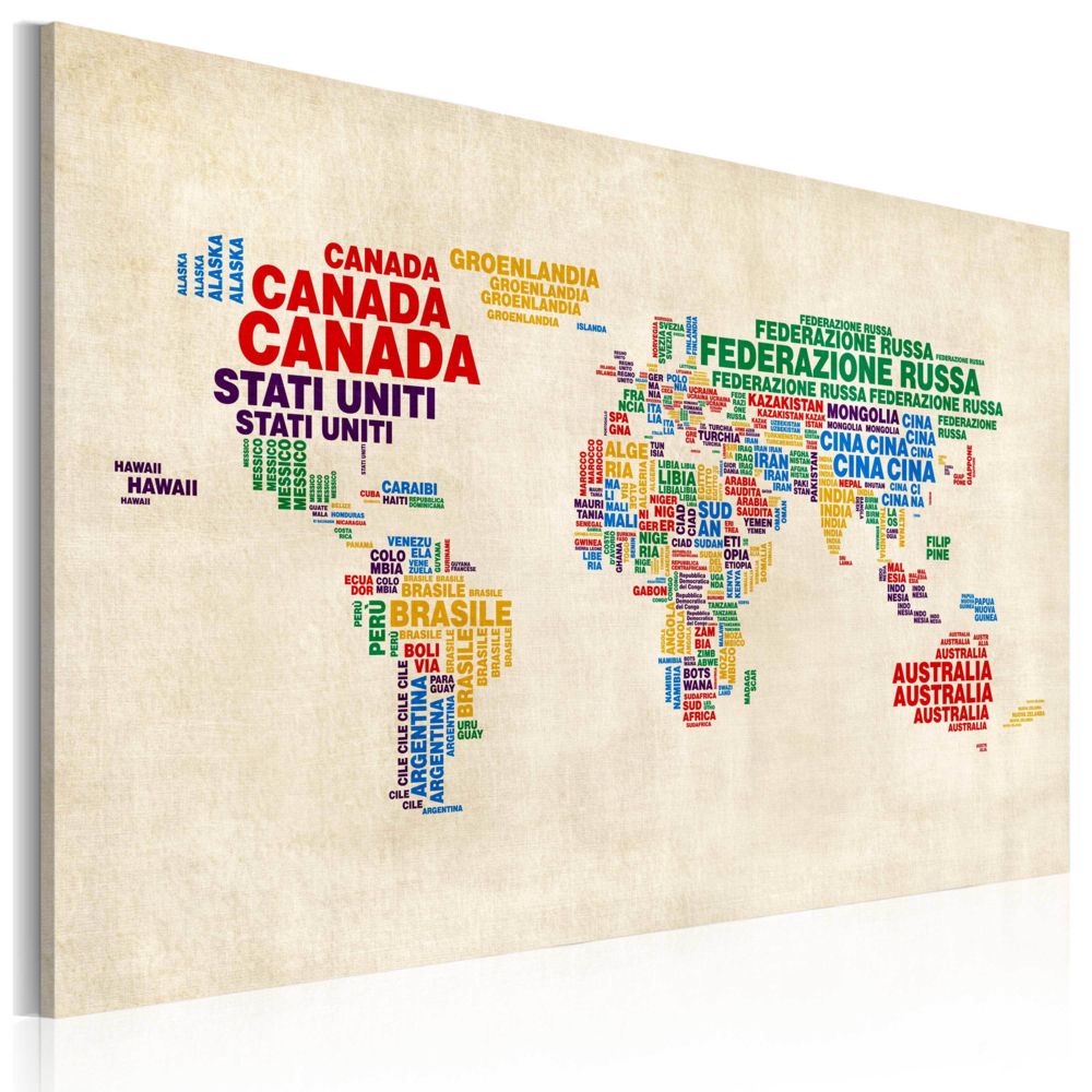 Bimago - Tableau - Carte du monde italienne en couleurs vives - Décoration, image, art | Cartes du monde | - Tableaux, peintures
