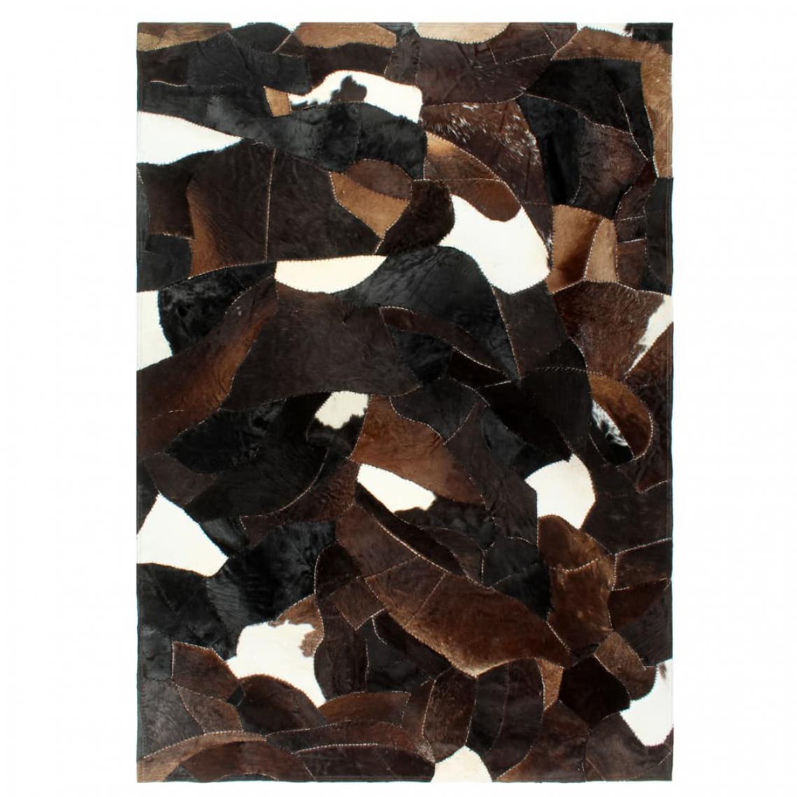 Icaverne - Joli Décorations Port Moresby Tapis poil Cuir véritable Patchwork 160x230cm Noir/Blanc/Marron - Tapis
