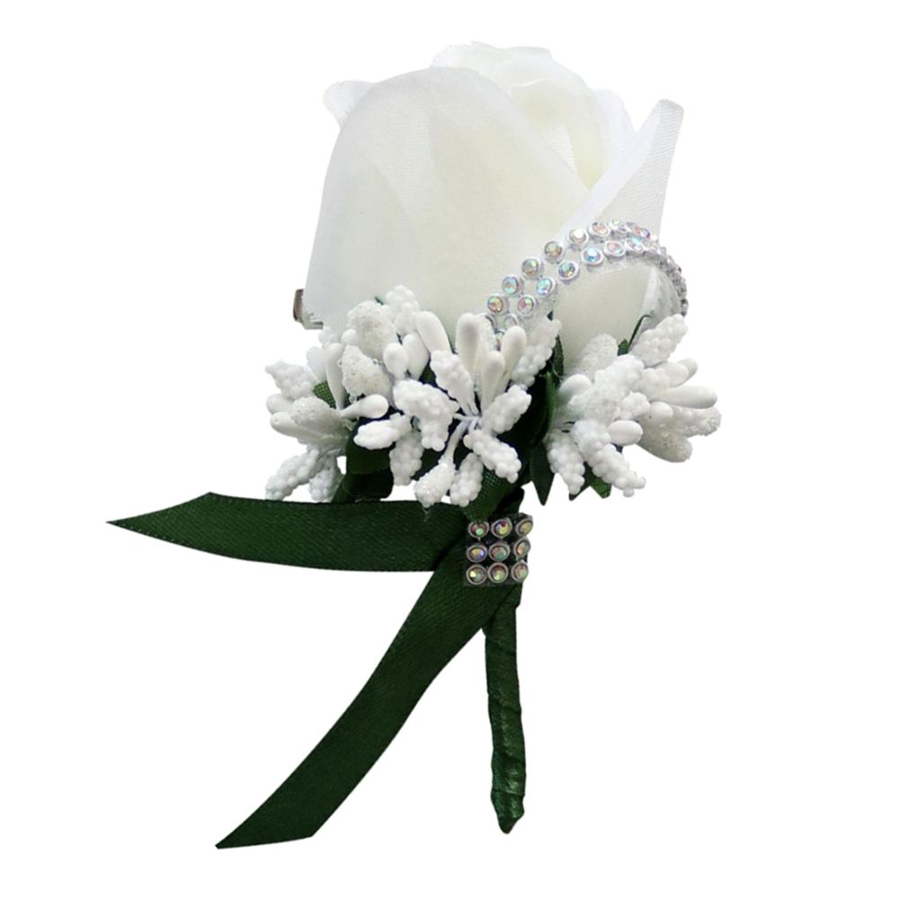 marque generique - Stimulation Broche Fleur Rose Épingle De Corsage Mariage Blanc et Vert Foncé - Plantes et fleurs artificielles