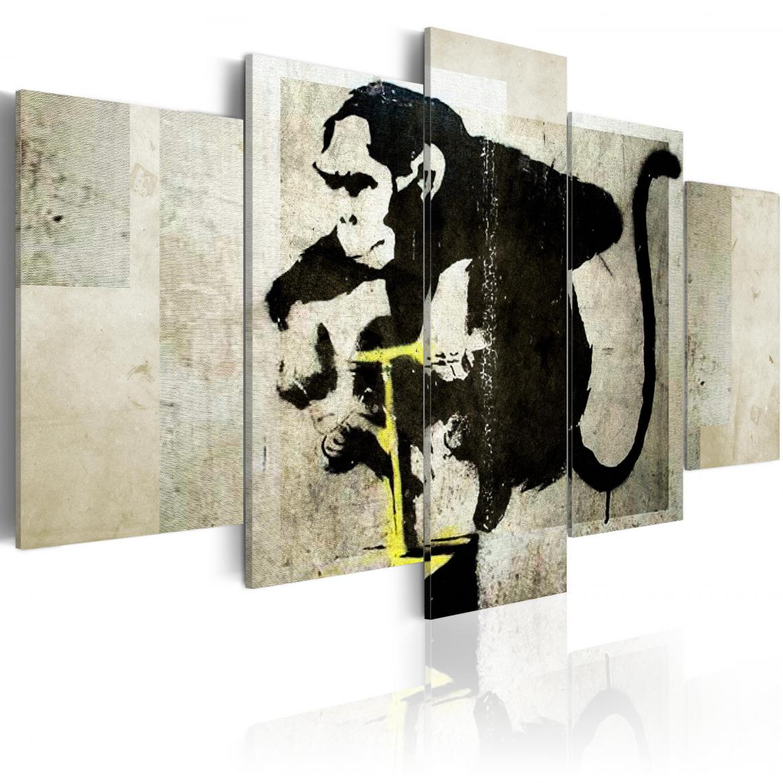 Decoshop26 - Tableau sur toile en 5 panneaux décoration murale image imprimée cadre en bois à suspendre Détonateur Monkey TNT (Banksy) 100x50 cm 11_0003506 - Tableaux, peintures
