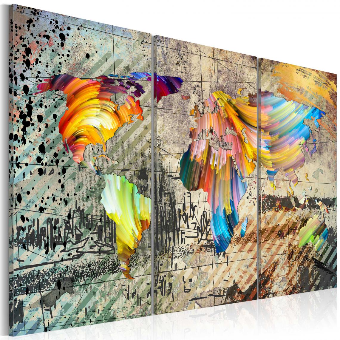 Decoshop26 - Tableau sur toile en 3 panneaux décoration murale image imprimée cadre en bois à suspendre Monde plein de couleurs 90x60 cm 11_0004183 - Tableaux, peintures