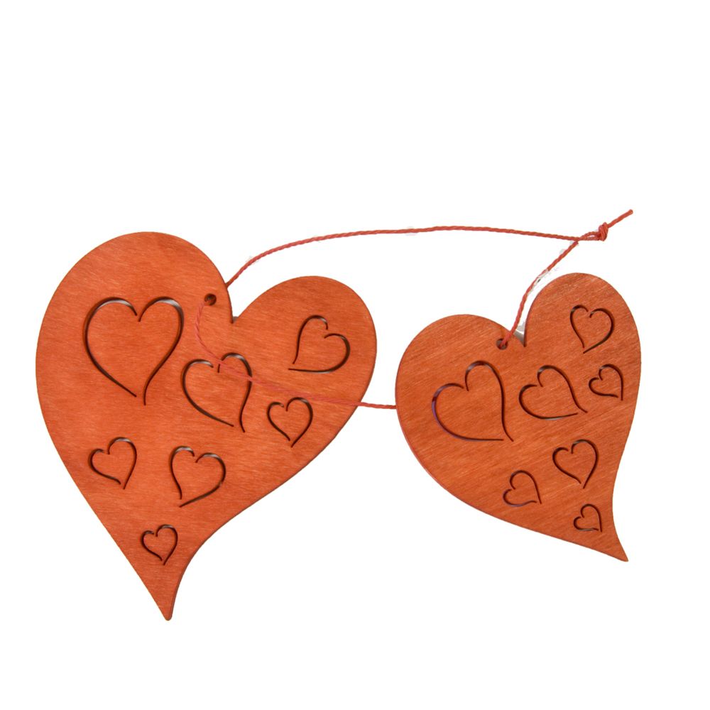 Visiodirect - 2 cœurs à suspendre en Bois gravé rouge - 9 x 8 cm - Objets déco