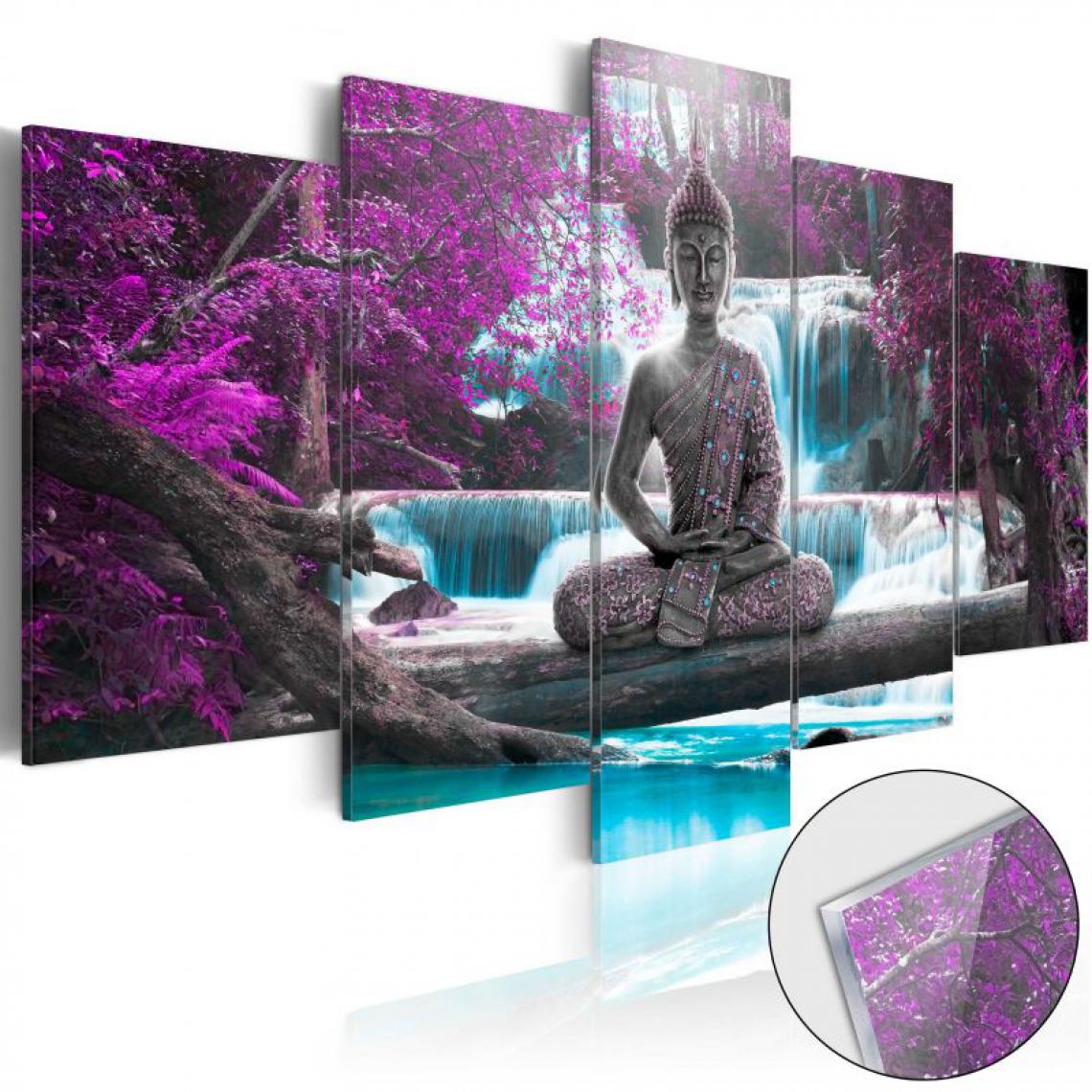 Artgeist - Tableau sur verre acrylique - Waterfall and Buddha [Glass] .Taille : 200x100 - Tableaux, peintures