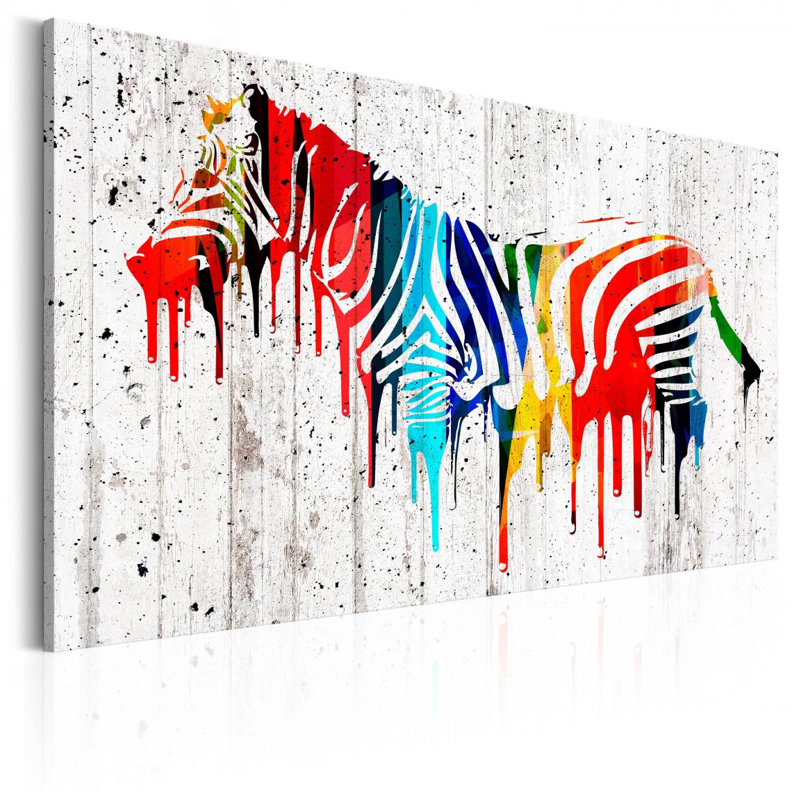 Decoshop26 - Tableau sur toile décoration murale image imprimée cadre en bois à suspendre Zèbre coloré 90x60 cm 11_0003175 - Tableaux, peintures
