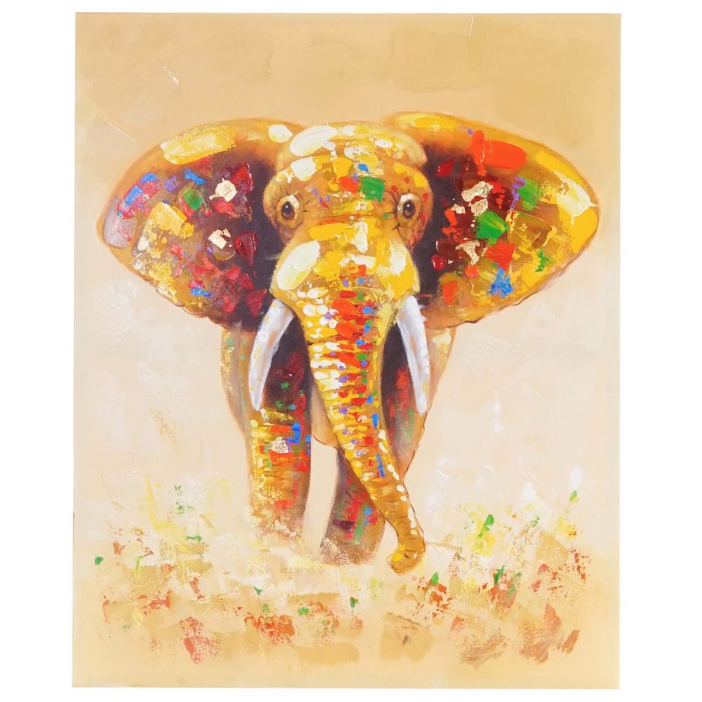 Mendler - peinture à l'huile éléphant peinte à la main à 100% / toile de décoration murale XL ~ 100x80cm - Tableaux, peintures