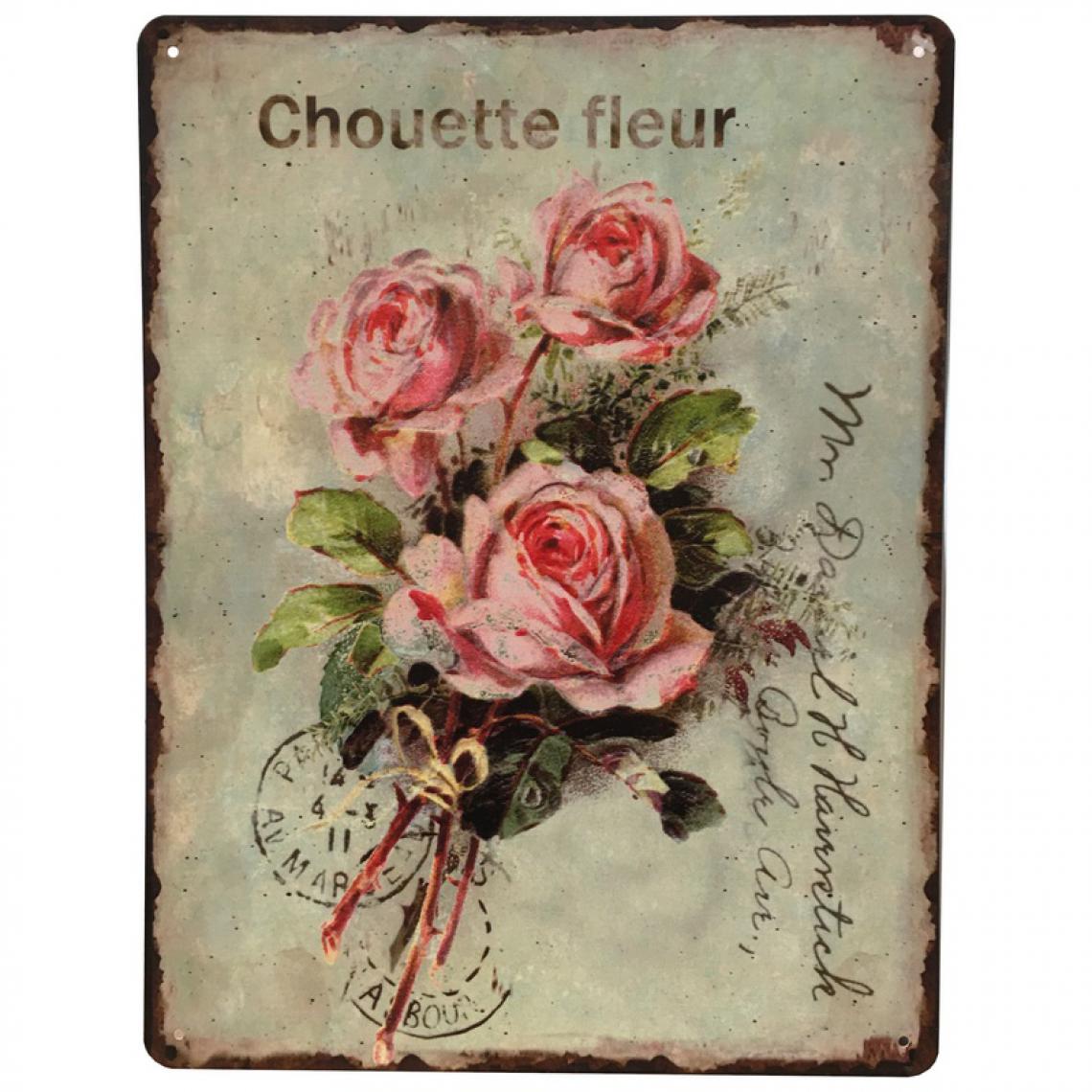 L'Originale Deco - Plaque Pub Plaque Retro Plaque Vintage Tableau Métal Fer Chouette Fleur 33 cm x 25 cm x 0.1 cm - Objets déco