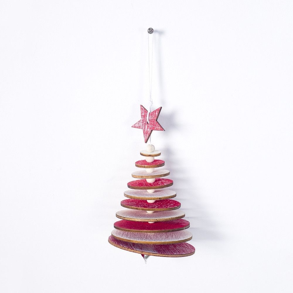 Wewoo - 2 PCS Noël créatif en bois multicouche flocon de neige arbre de perlé pendentif ornement carte ronde rouge - Décorations de Noël