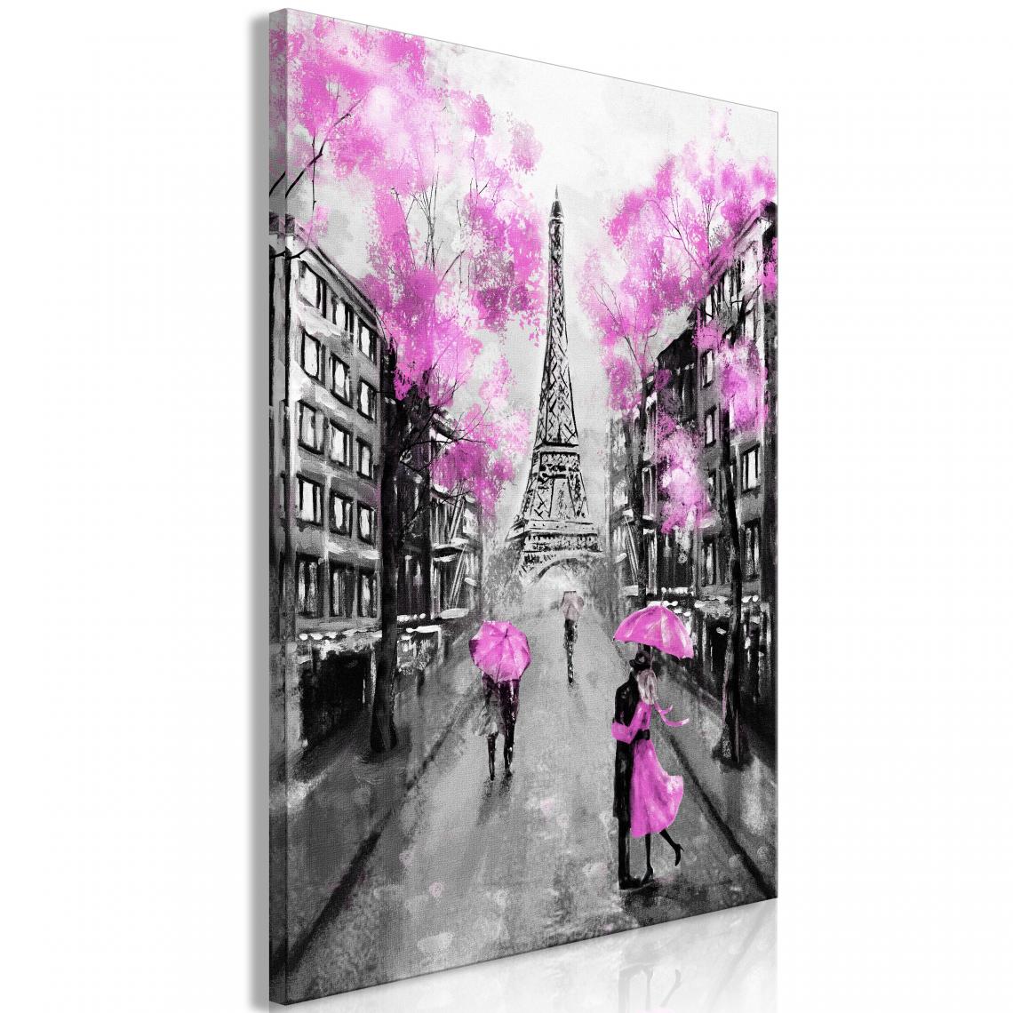 Decoshop26 - Tableau sur toile décoration murale image imprimée cadre en bois à suspendre Rendez-Vous à Paris (1 Partie) rose Vertical 80x120 cm 11_0008262 - Tableaux, peintures