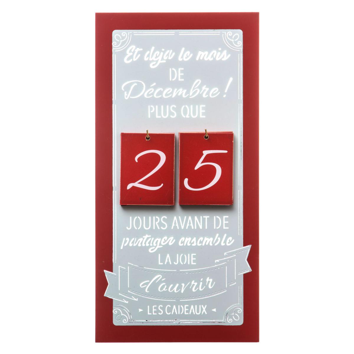 JJA - Calendrier de l'Avent en bois à suspendre Jeanne - Rouge - Décorations de Noël