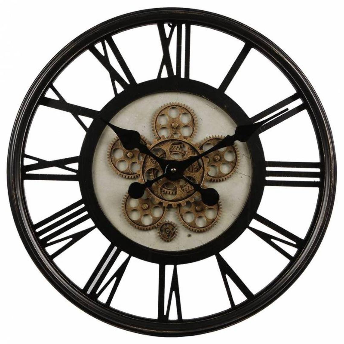 L'Héritier Du Temps - Grande Horloge Ronde Pendule Murale Vintage Industriel Style Usine en Métal Noir et Verre 7x54,5x54,5cm - Horloges, pendules