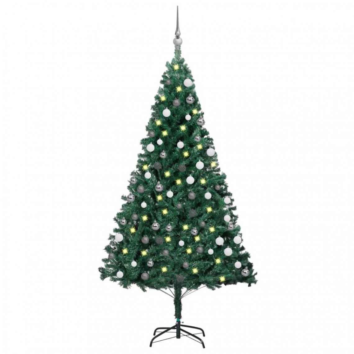 Vidaxl - vidaXL Arbre de Noël artificiel avec LED et boules Vert 150 cm PVC - Sapin de Noël