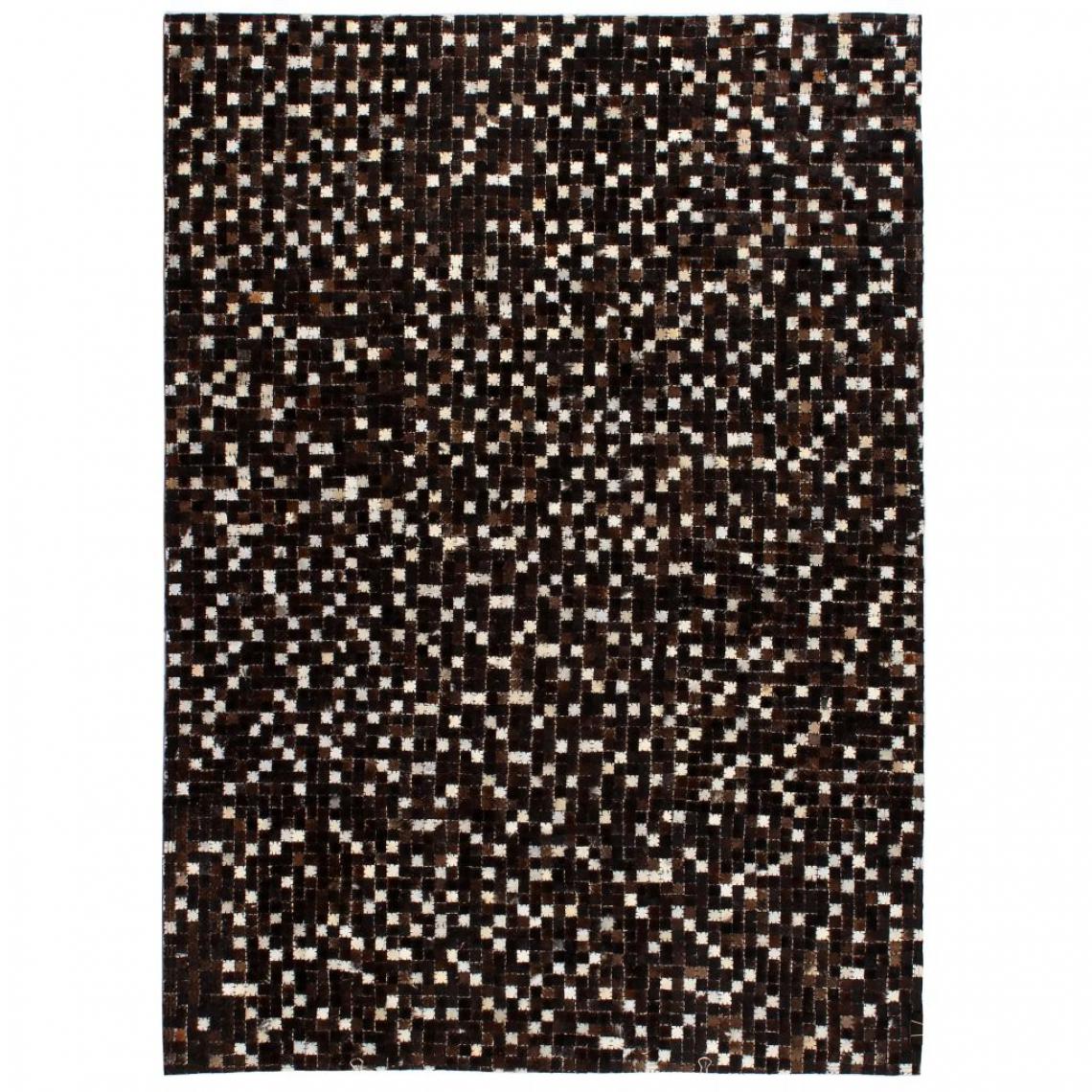 Chunhelife - Tapis Cuir véritable Patchwork 80 x 150 cm Carré Noir/Blanc - Tapis