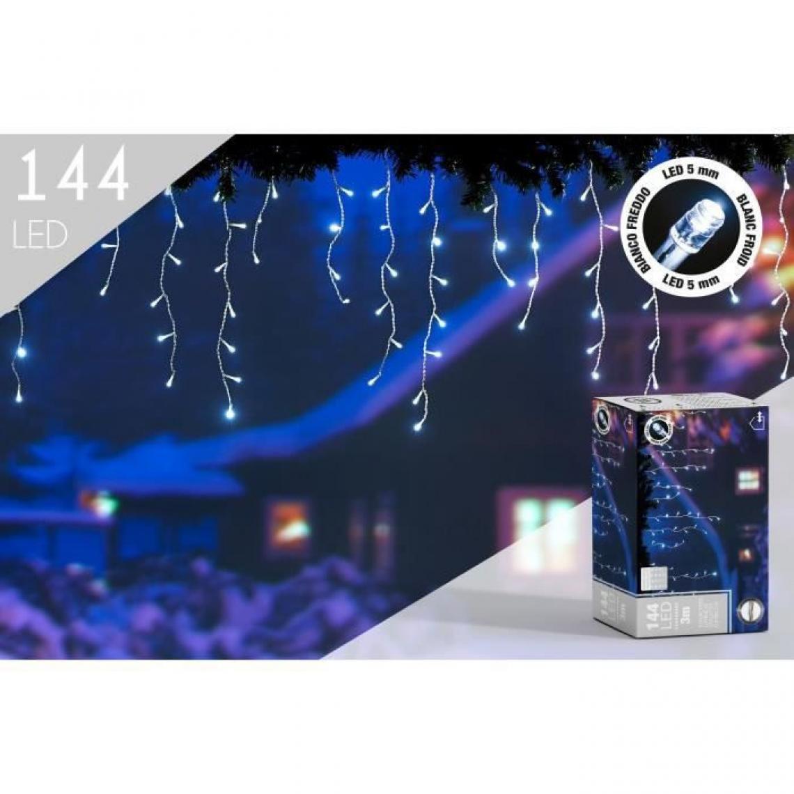 Cp International - CP INTERNATIONAL Stalactite - 144 LED 5mm blanc froid - L.3 m fil transparent - Décorations de Noël